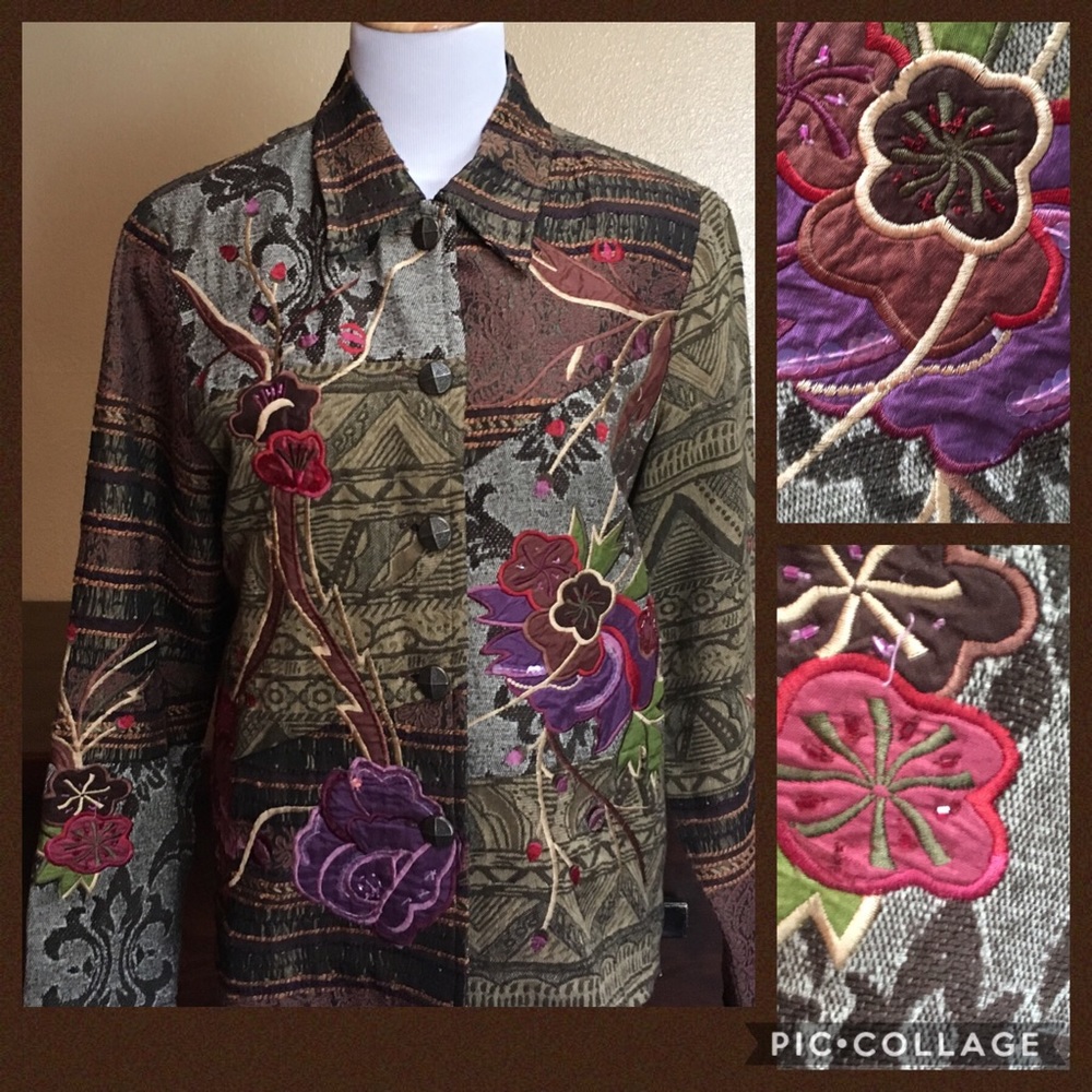 Coldwater Creek Quilt Embroidery Jacket